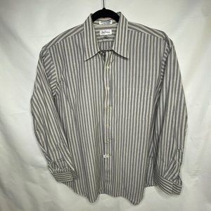 Paul Fredrick Gray Stripe  Men's Shirt 17  35 Long Sleeve Pocket 100% Cotton USA